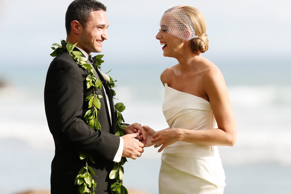 eatsleepwear, Kimberly Lapides, Kimberly Pesch, Wedding, Beach Wedding, Wedding Ceremony, Palm Trees, Alison Conklin, Maui, Hawaii, Olowalu Plantation House, Vera Wang