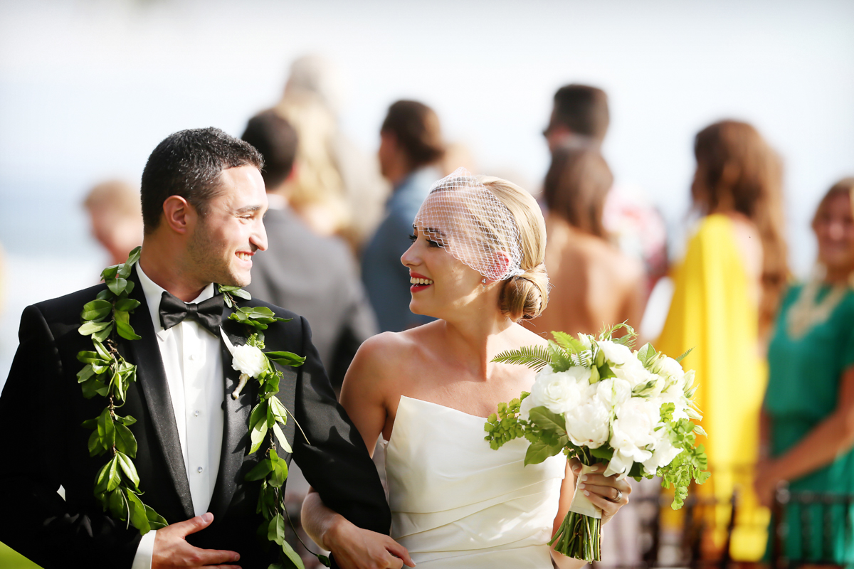 eatsleepwear, Kimberly Lapides, Kimberly Pesch, Wedding, Beach Wedding, Wedding Ceremony, Palm Trees, Alison Conklin, Maui, Hawaii, Olowalu Plantation House, Vera Wang