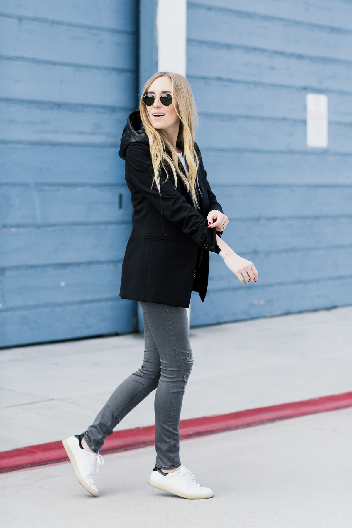 eatsleepwear, Kimberly Lapides, OUTFIT, Veronica Beard, LNA, Frame, Ray-ban, IRO