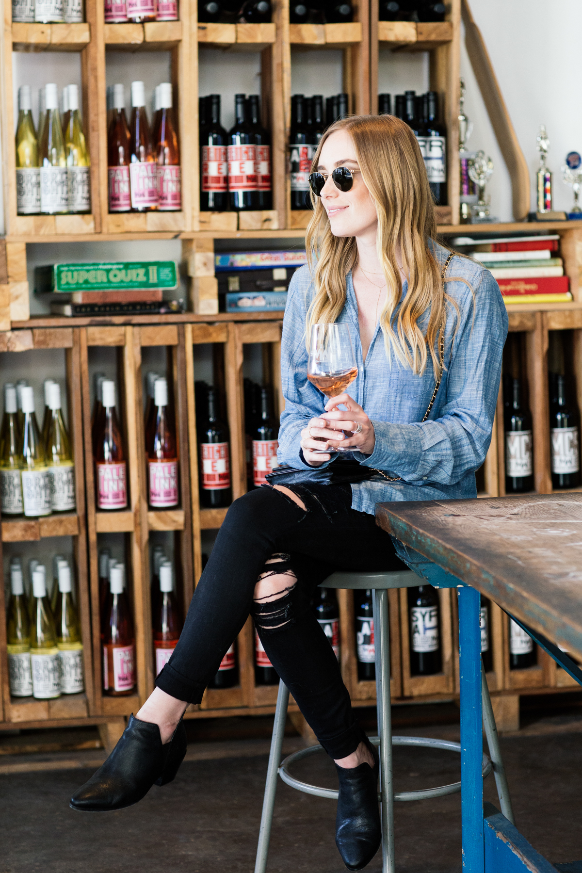 eatsleepwear, Kimberly Lapides, OUTFIT, Santa Barbara, Muni Wines, Nili Lotan, Frame, Sigerson morrison, rayban, chanel