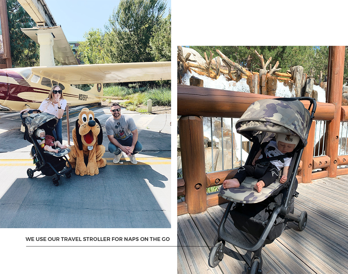 Tips for visiting Disneyland with a newborn baby and 1 year old baby eatsleepwear kimberly lapides colugo travel stroller