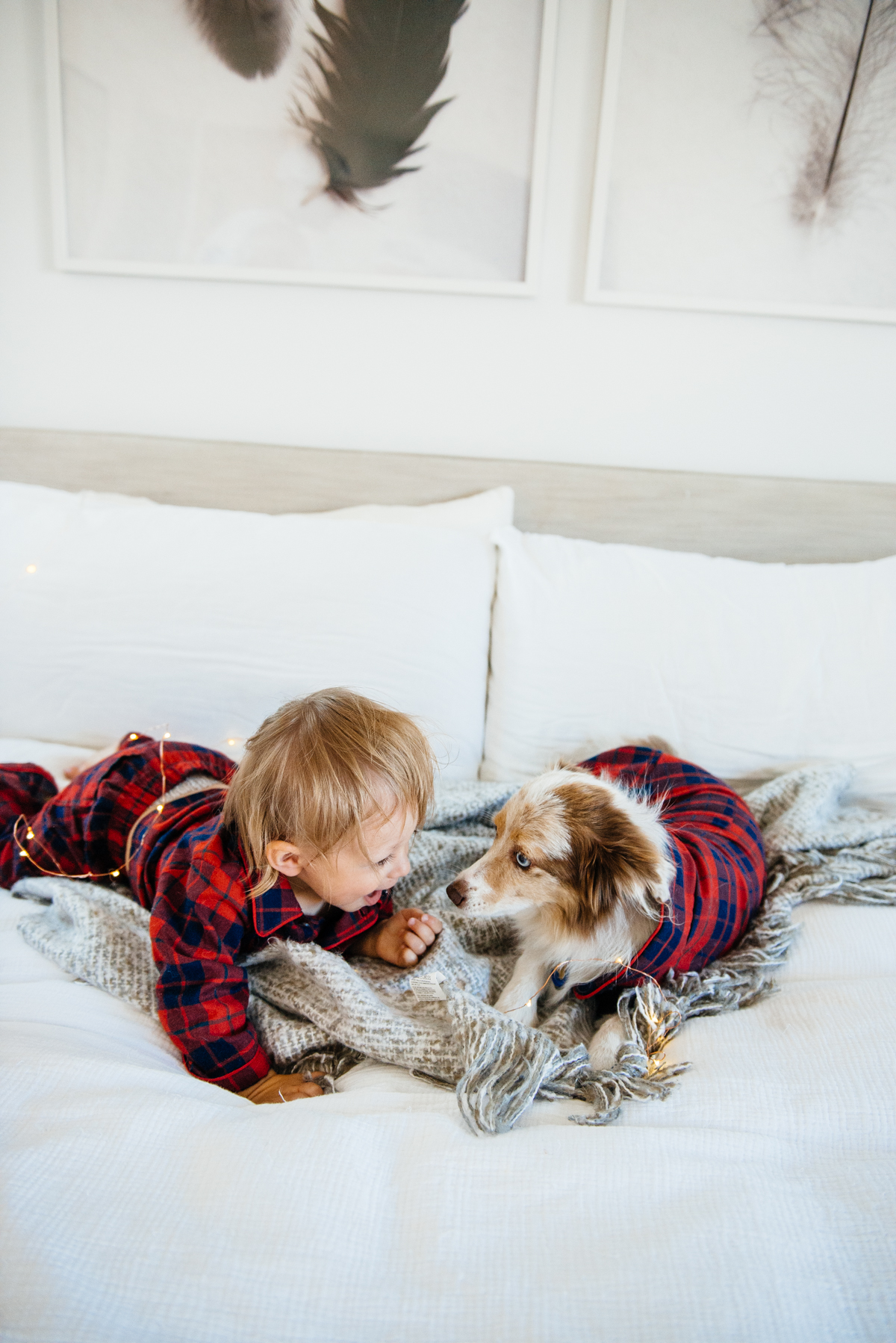Kimberly Lapides of eatsleepwear sharing her favorite kids and toddler pajamas featuring 1212, clover baby & kids, target, gap kids, h&m kids. Showing toddler and dog in matching plaid pajamas from janie and jack.