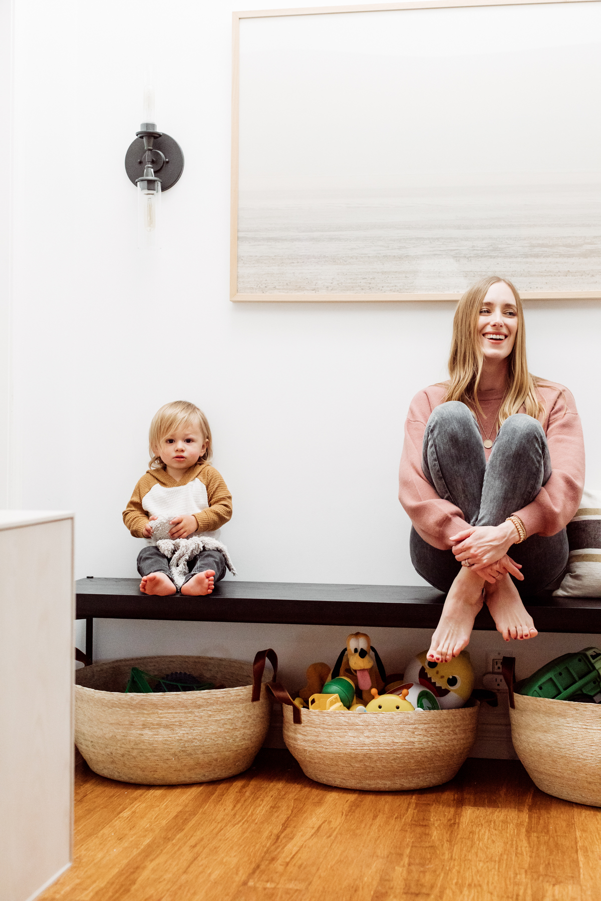 Mother and son sharing their toy organization by Kimberly Lapides of eatsleepwear