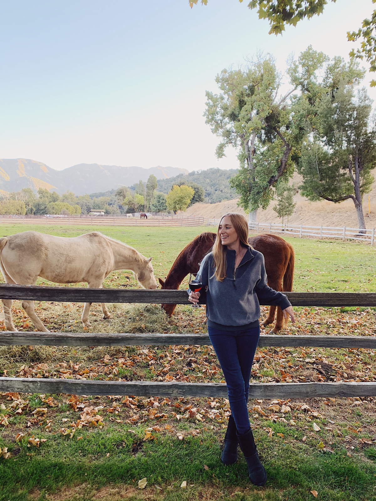 Happy hour in front of horses at Alisal Guest Ranch and Resort 